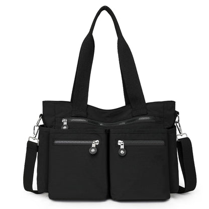 Lamprod Crossbody Aesthetic Tote Bag with zipper Shoulder Messenger School Bag Work Large multi pocket Tote Bag for Women Nylon Purse Casual Travel Handbag Commuter Tote(Black