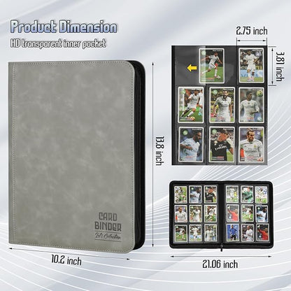 Trading Card Binder, Premium 9 Pocket Double Sided 540 Pocket PU Card Collection Binder, Collectible Trading Card Albums for MTG, TCG, Sport Card, Game Cards (Gray)
