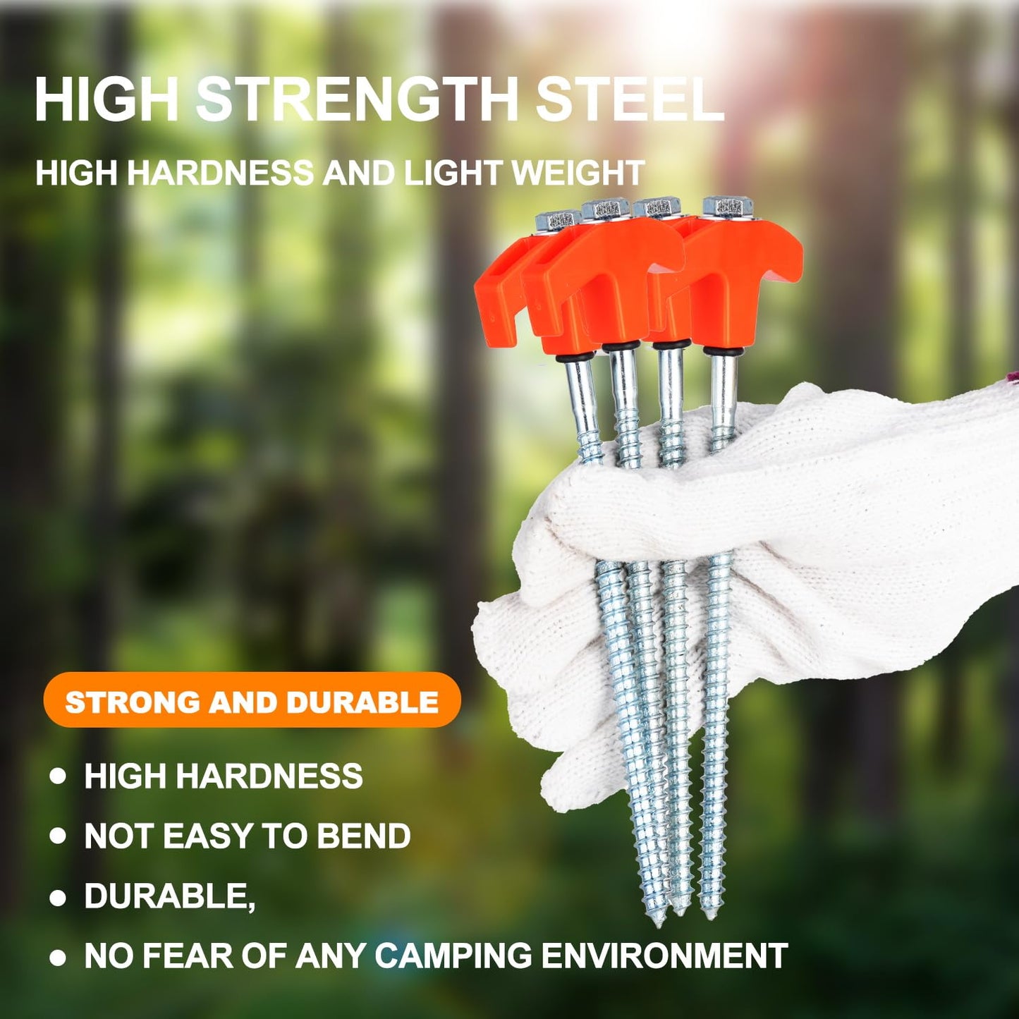 12 Pack Screw in Tent Stakes Heavy Duty,8 ’’ Ground Anchors Screw in,Metal Stakes with Hex Head Driver and Sturdy Storage Box. (12, Orange)