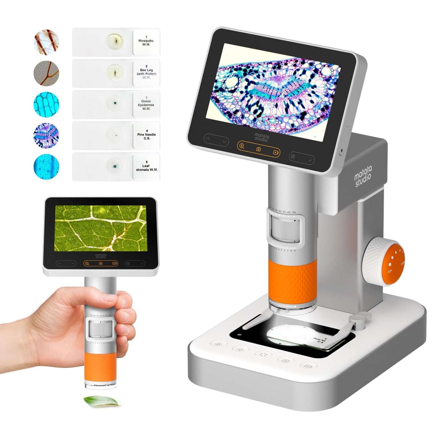 MX2-AS Microscope for Kids, 2-in-1 Handheld Miniscope, 1600X Digital Microscope with 4.3-inch 1080P Screen, Educational Kids Microscopes Kit for Boys Girls