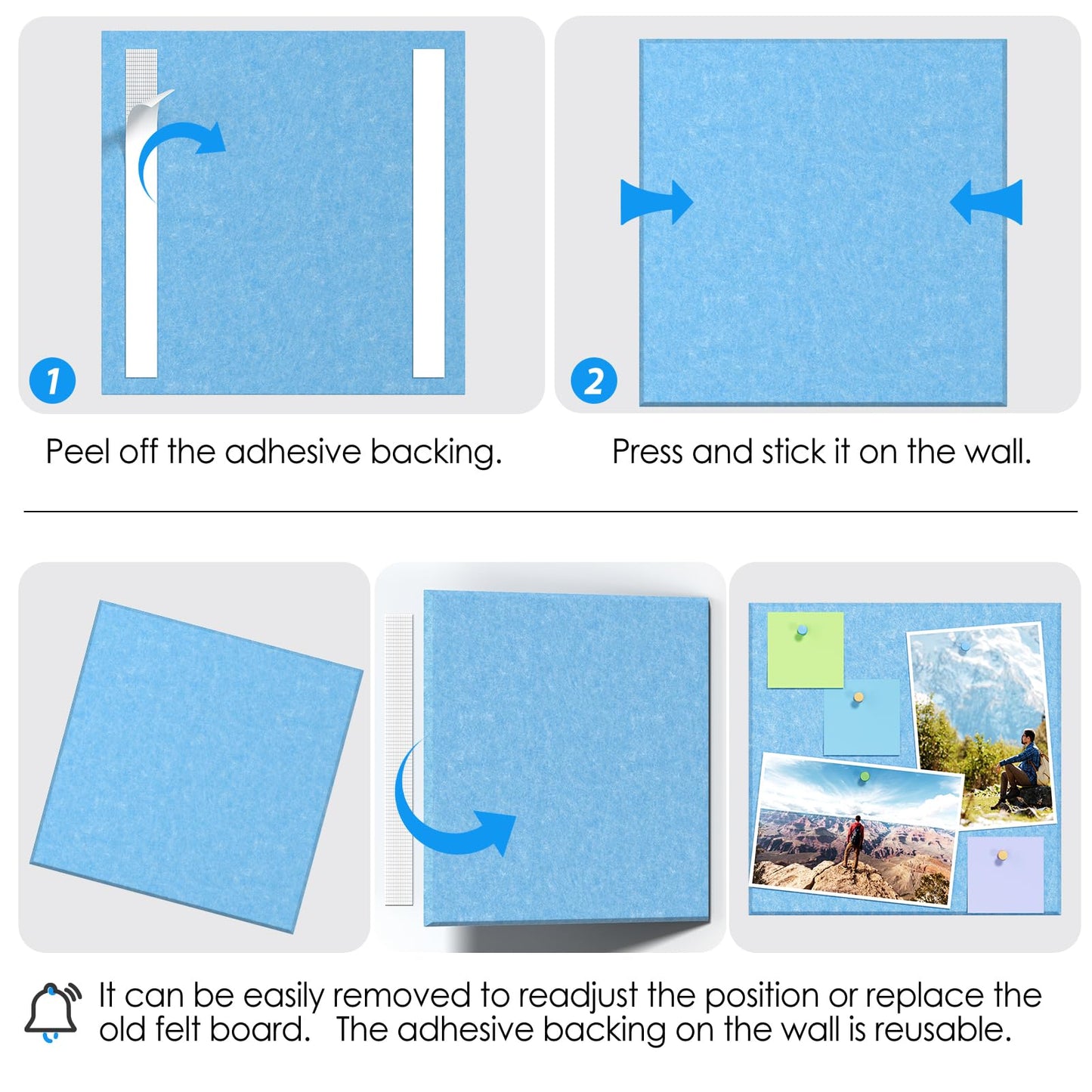 MaxGear Large Cork Board for Wall 36" x 24", Blue Bulletin Board, 6 Pack Felt Wall Tiles with Pushpins, Cork Boards for Office Push Pin Board Tack Board Felt Board