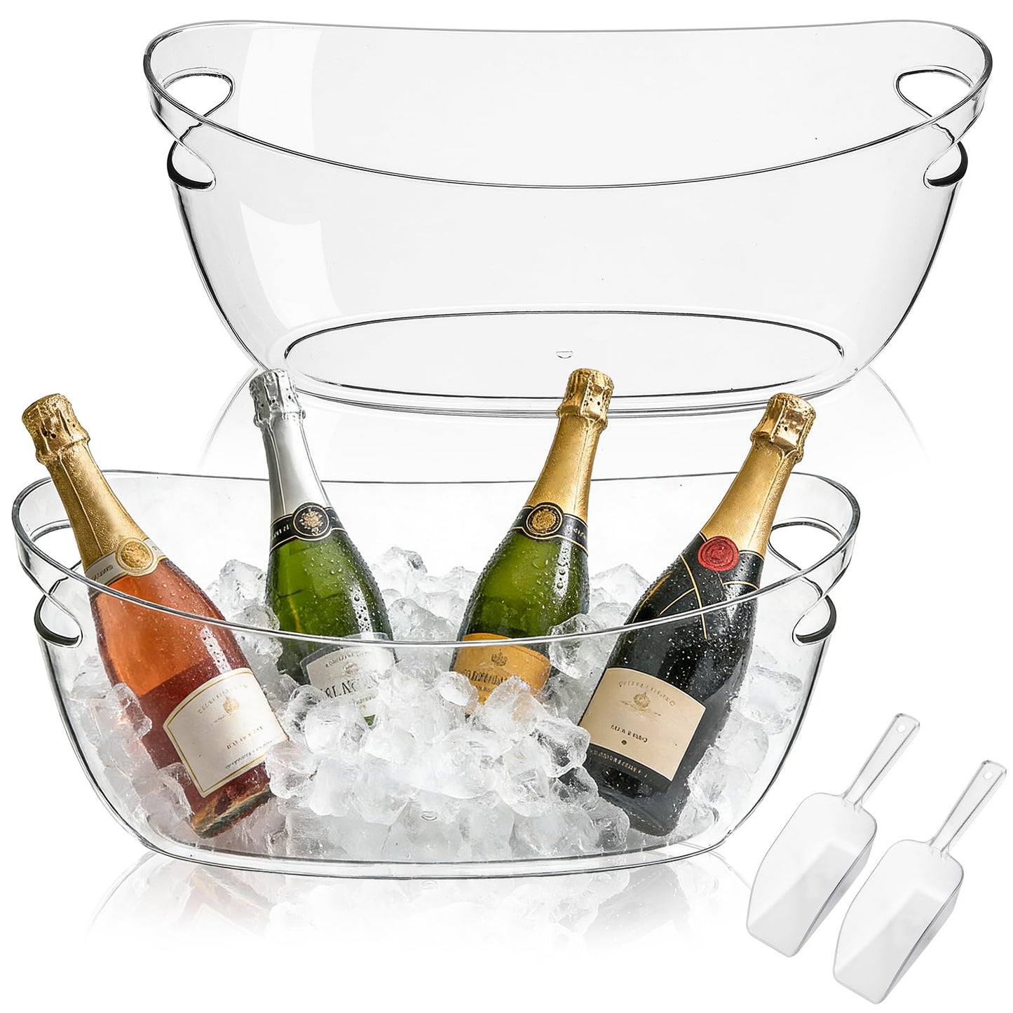 FLKQC Ice Buckets 2-Pack, 5L Large Clear Acrylic Beverage Tubs with Scoops, Plastic Champagne Wine Beer Cooler for Parties, Mimosa Bar, Cocktail & Outdoor Events, Beverage Cooling Buckets