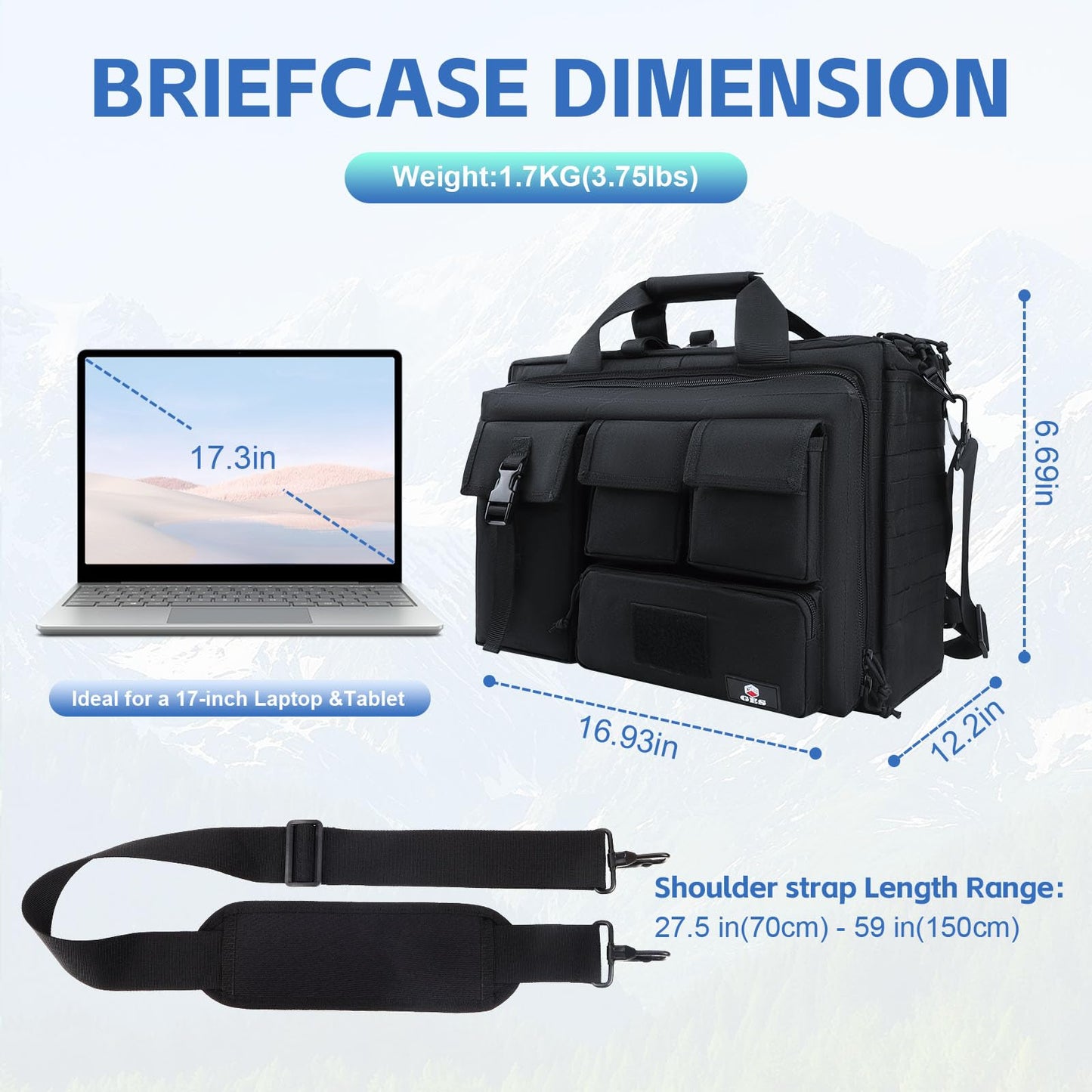 GES Tactical Messenger Bag for Men, 17.3 Inch Military Laptop Briefcase for Work, Durable Water-Resistant Computer Shoulder Bag for College & Travel