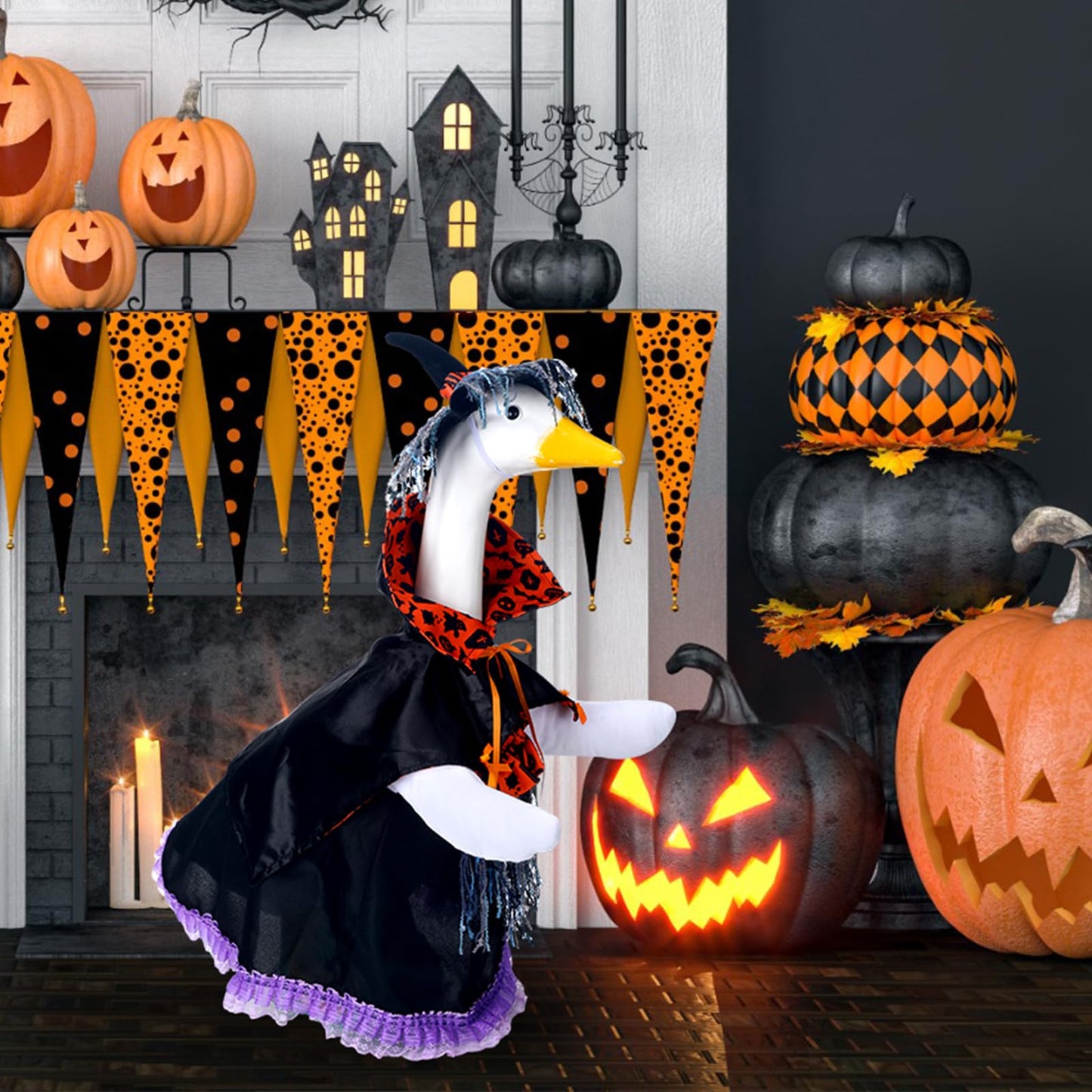 Cutecrop Halloween Goose Outfit Witch Goose Clothes for 23" High Cement or Plastic Lawn Clothing Porch Garden Costume for Yard Lawn Outdoor Garden Patio Statue Holiday Decor