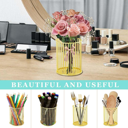 2Pcs Post sticky Note Holder + Pens Holders,Desk organizer sets,Gold Metal suit for Desk Memo,tableware,flowers,toothbrush,cute pencil holder ,Home Office decor and Accessories,Makeup Brushes Cup.