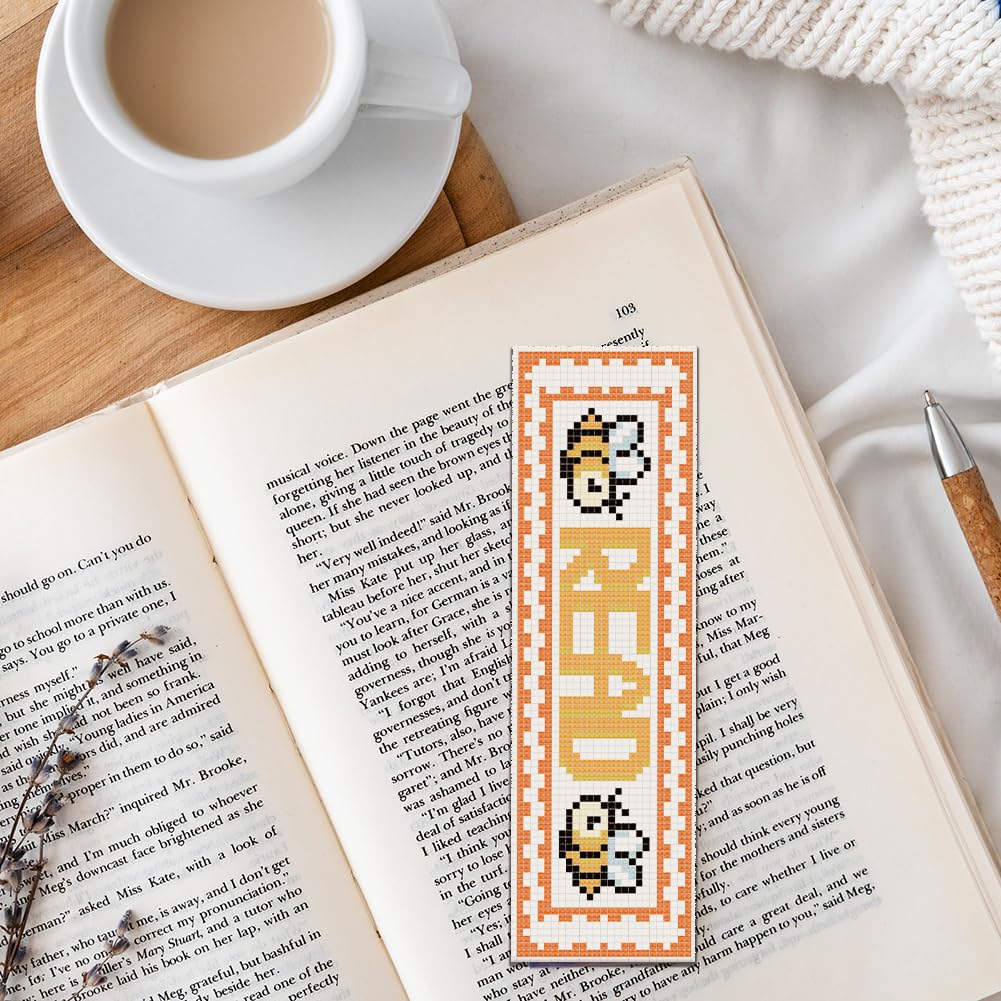 FREEBLOSS 6 Set Cross Stitch Bookmark Kits Insect Pattern Bookmark Cross Stitch Kits with Instructions Punch Needle Embroidery Kit for Beginners, Handmade Bookmarks for Book Lover Reading Day Gift