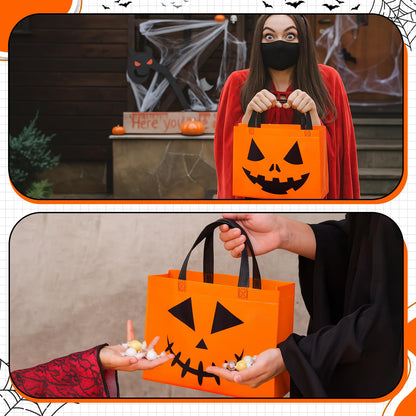 Lincia 24 Pcs Halloween Non Woven Pumpkin Bag 12.6 x 9.8 Inch Reusable Trick or Treat Gift Candy Goodie Handles Bag for Halloween Birthday Party Favors Classroom