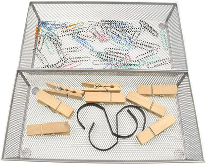 HAHIYO Stackable Mesh Tray Cup 12 x 6 x 2 inches Sturdy Container for Desk Drawer Organizer Collection for Home Office School kitchen Soft Foam Feet No Sharp Edges 1 Pack Silver