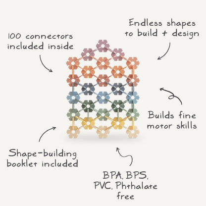 mushie HEX Connect Building Toy Set | 100 Pieces for Kids 5 Years+ | Preschool Educational and Toddler Montessori Toys