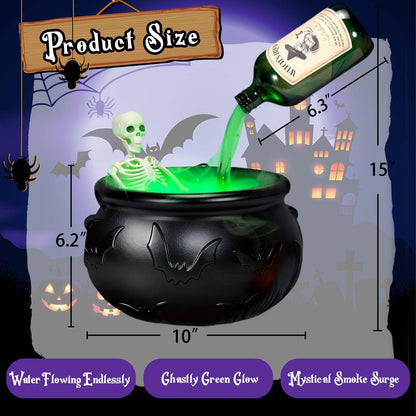 Halloween Decor Indoor - Cauldron Decorations with Skeleton, Magic Floating Potion Bottles & Fog Maker -Scary Witches Cauldron Halloween Party Decoration for Home kitchen Table
