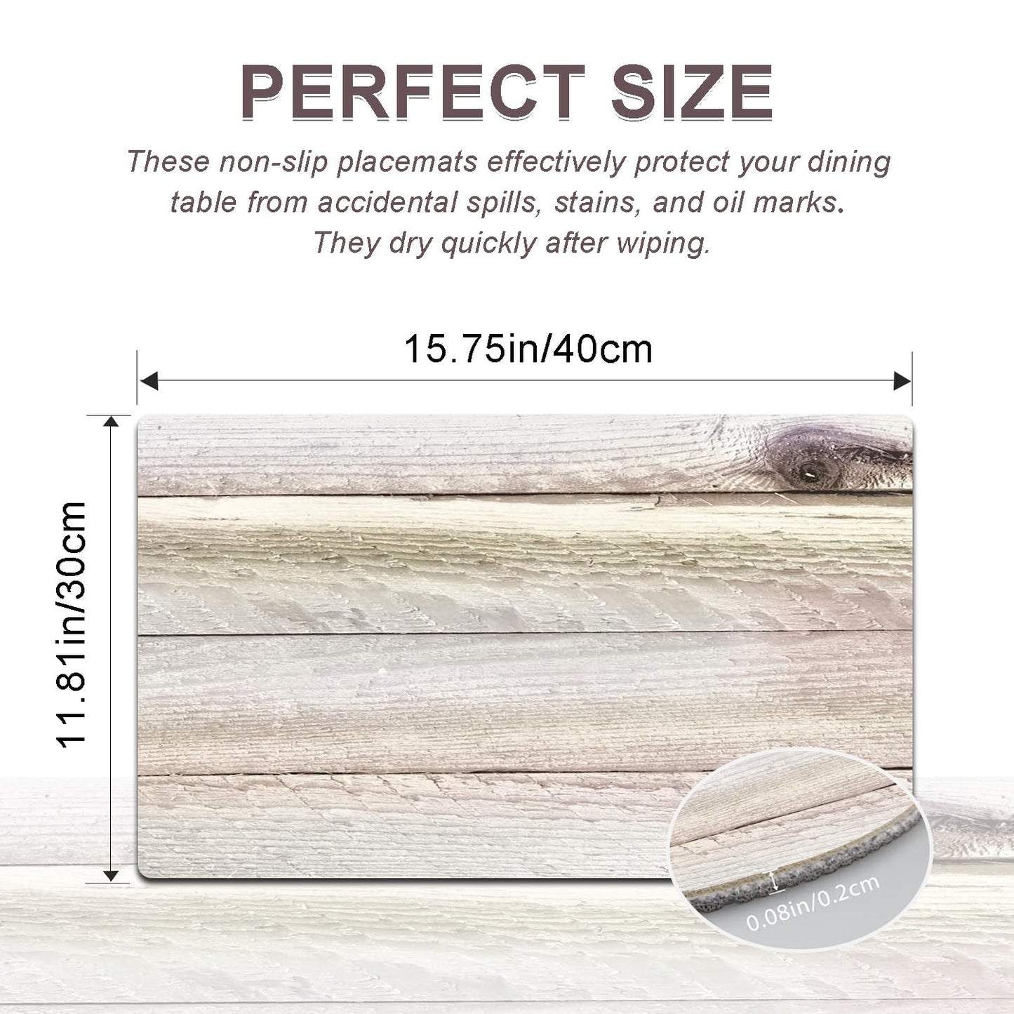 Farmhouse Placemats Set of 4 - Driftwood Faux Leather Heat Resistant Placemat for Dinner Table, Non-Slip Waterproof Oil-Proof Washable Reusable for Indoor Outdoor Kitchen Decor, 15.75In*11.81In