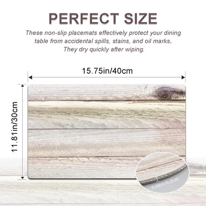 Farmhouse Placemats Set of 4 - Driftwood Faux Leather Heat Resistant Placemat for Dinner Table, Non-Slip Waterproof Oil-Proof Washable Reusable for Indoor Outdoor Kitchen Decor, 15.75In*11.81In