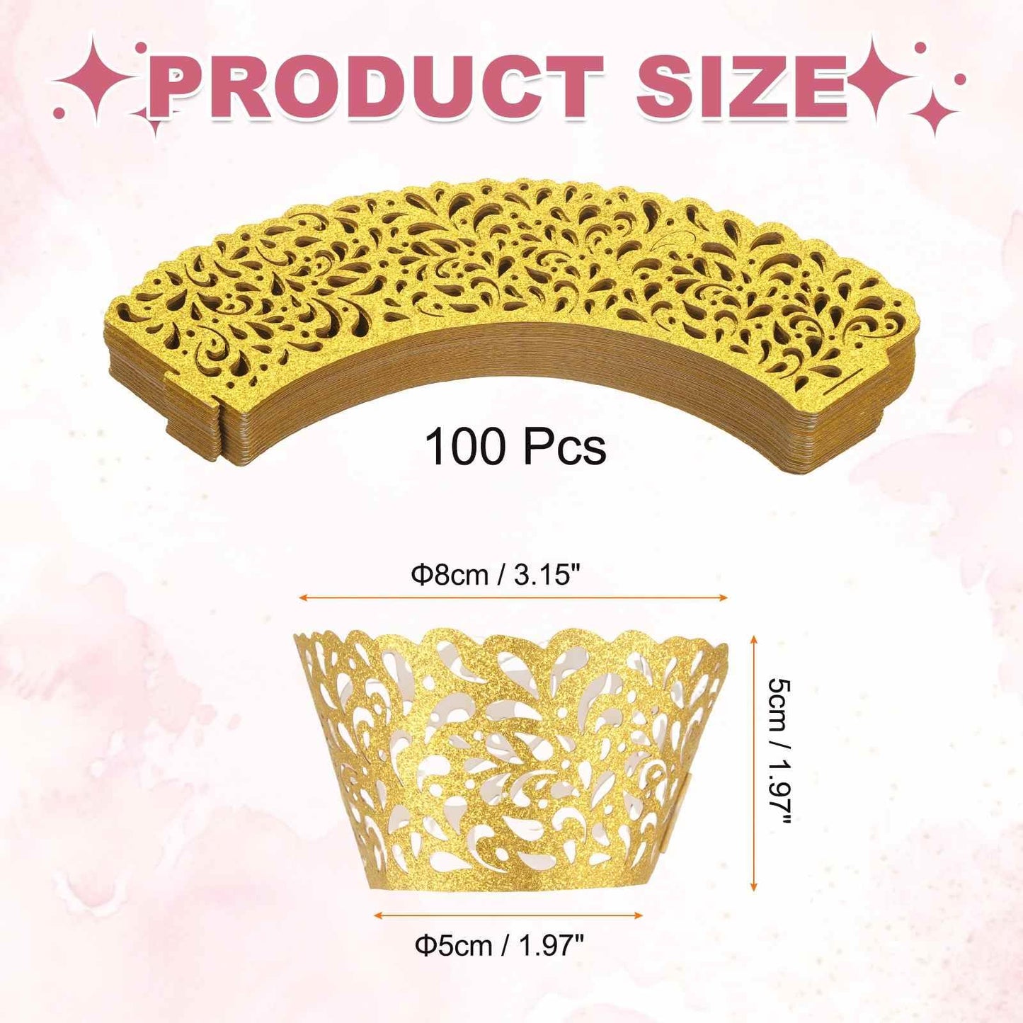 HARFINGTON 100 Pcs Lace Cupcake Liners Hollow Water Drop Designed Hollow Out Cupcake Wraps Artistic Bake Cake Paper Cups for Anniversary Birthday Weddings Parties, Yellow