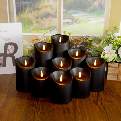 Eebuss Flameless Candles with Remote Timer, Battery Operated Realistic Flickering LED Candles, 9 Packs Fake Candles for Home Decor (D3 x H 3" 4" 5" 6" 7") (Black)
