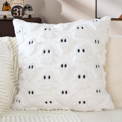 cygnus Halloween Ghost Pillow Covers 18x18 inch White Throw Pillow Covers for Couch Sofa Bedroom Livingroom Soft Plush Faux Fur Couch Pillows for Halloween Decoration