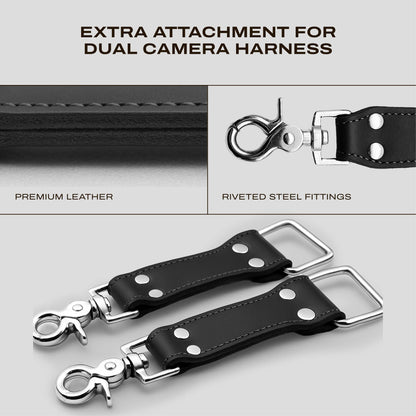 C Coiro Extra Attachments Single and Dual Camera Harness for Camera Bag, Sling Bag, Pouch, Lens Case Perfect Photography Accessories for Leather Camera Strap, Black