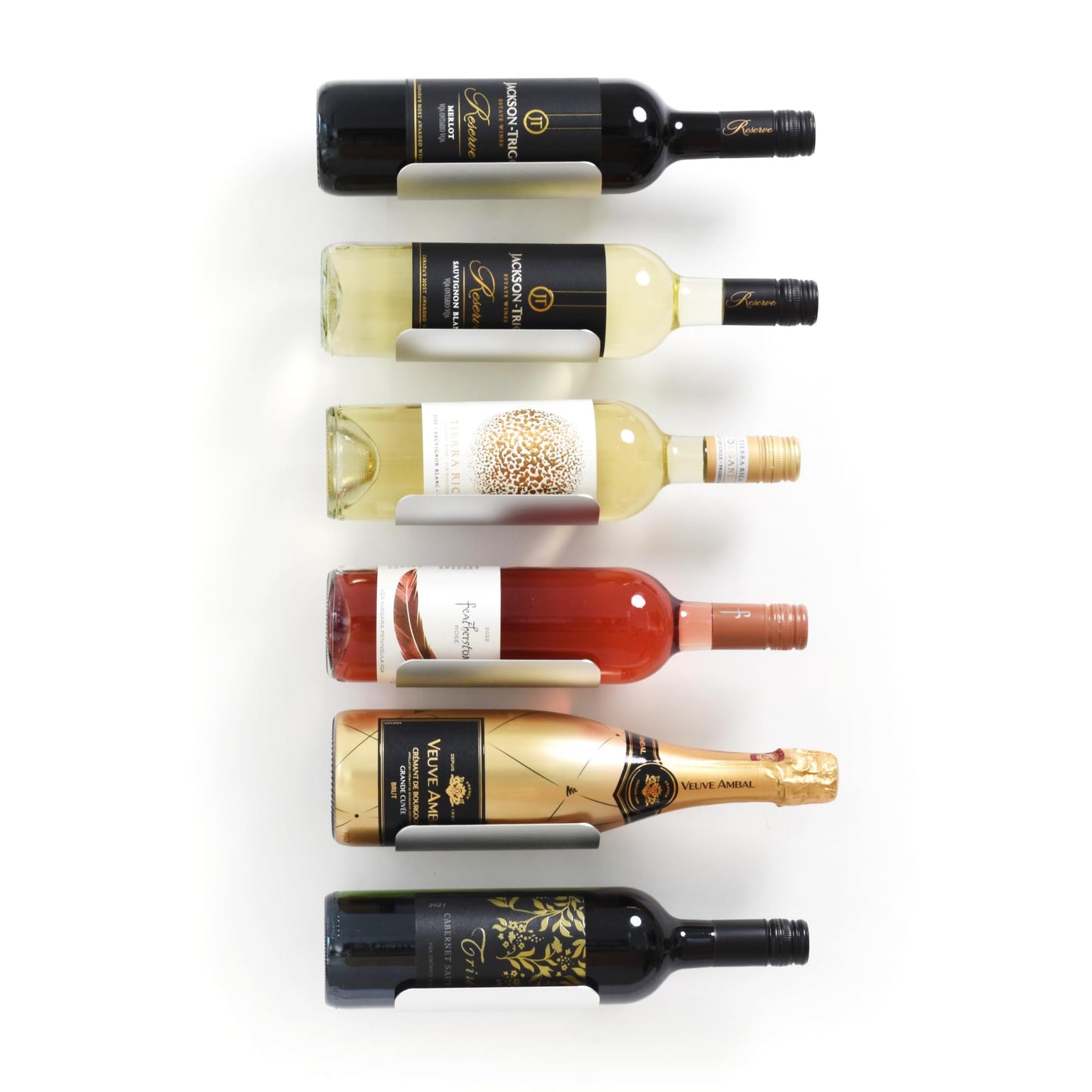 xympo Wall Mounted Wine Rack Set – 6-Piece Aluminum Bottle Holders with Non-Slip Cork Pads for Secure Storage