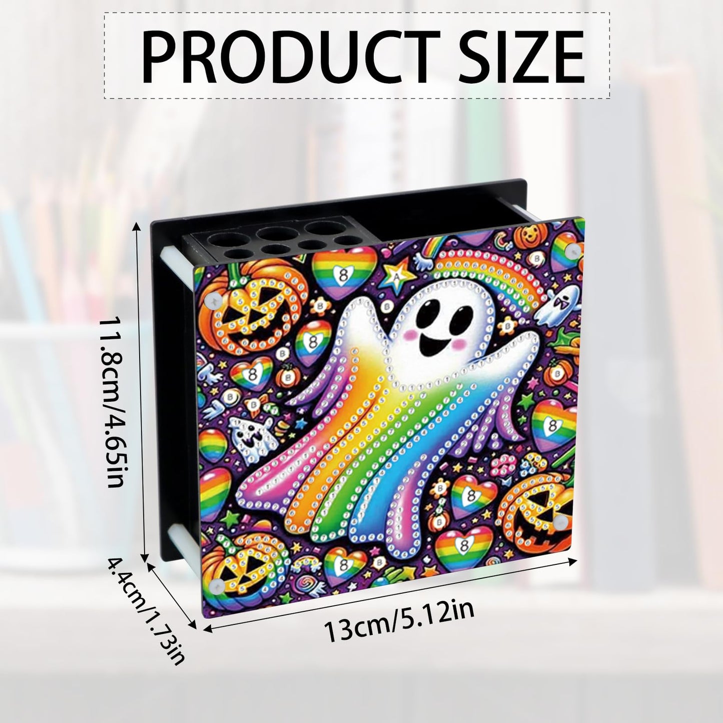 MVVMTOP Diamond Painting Pen Holder Kit Halloween Rainbow ghost and pumpkin Theme Acrylic Desk Organizer DIY Diamond Art Special Shape Pencil Holder for Office Home Decoration Holiday Gift