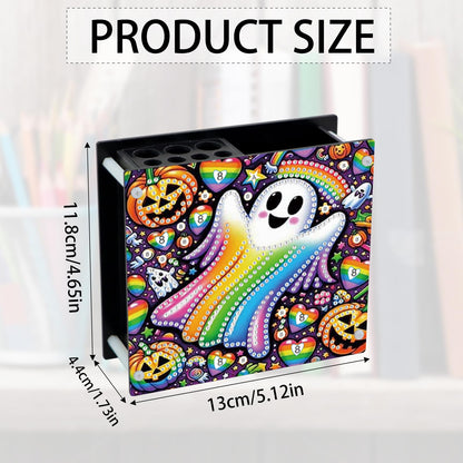 MVVMTOP Diamond Painting Pen Holder Kit Halloween Rainbow ghost and pumpkin Theme Acrylic Desk Organizer DIY Diamond Art Special Shape Pencil Holder for Office Home Decoration Holiday Gift