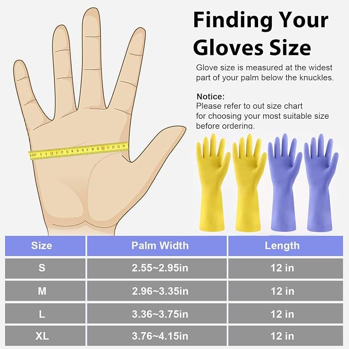 Rubber Kitchen Dishwashing Gloves - 4 Pairs Colorful Reusable Cleaning Gloves for Kitchen Washing Dishes and Household Cleaning(Small, Yellow+Blue)