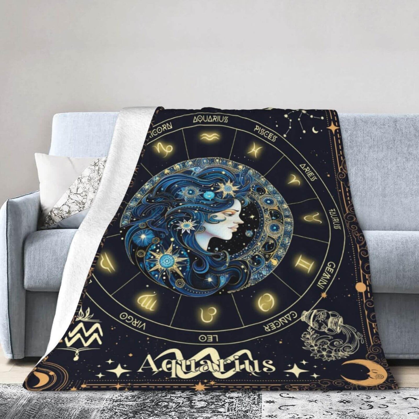 Homieblanket Aquarius Zodiac Blanket for Boys Girls, Secret Astrology Themed Design Printed Throw Blankets for Kids Lap, Chair Sofa, Soft Fleece Cozy Blanket, 40"x 50"