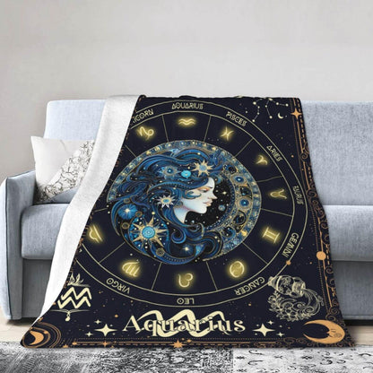 Homieblanket Aquarius Zodiac Blanket for Boys Girls, Secret Astrology Themed Design Printed Throw Blankets for Kids Lap, Chair Sofa, Soft Fleece Cozy Blanket, 40"x 50"