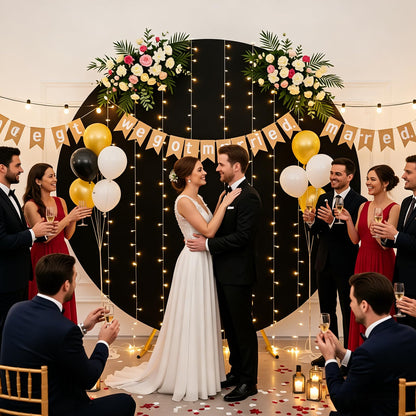 GUANSEN 7.2FT Black Round Backdrop Cover for Wedding,Circle Balloon Arch Backgound Stand Cover for Birthday Party Baby Shower Halloween Decoration