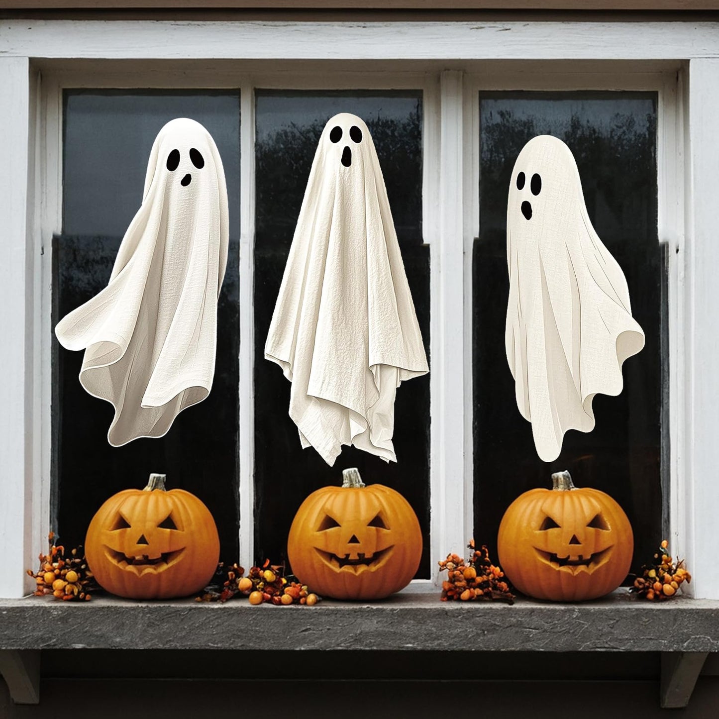 Whaline Extra Large Halloween Window Clings Spooky White Ghost Silhouette Reusable Window Decals for Holiday Party Haunted House Home Office School Decor, 4 Sheets