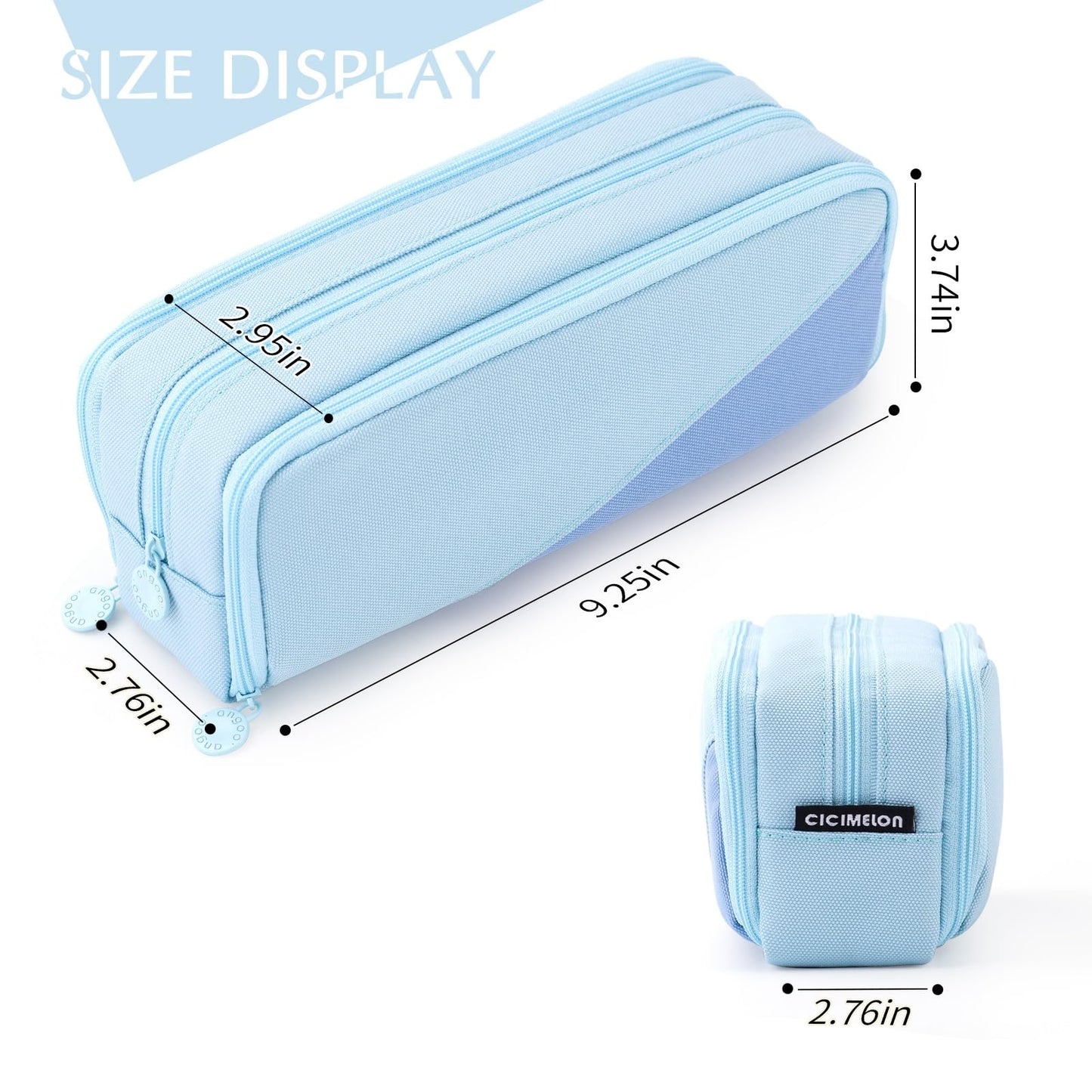 CICIMELON Big Capacity Pencil Case 3 Compartments Pen Pouch Bag Multifunctional Organizer for School Office, Haze Blue