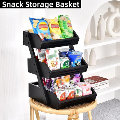 VIKEYHOME Fruit Basket, 3 Tier Bamboo Fruit Bowl for Kitchen, Fruit Vegetables Stand Storage Holder, Idea Home Kitchen Countertop Organizer