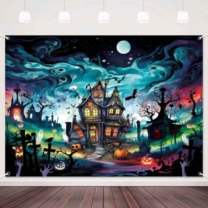 LDWLYW Halloween Cemetery Backdrop Horror Halloween Party Decorations Scary Haunted House Graveyard Wall Banner Photography Background Indoor Outdoor Photo Booth Props for Kids 7x5 ft