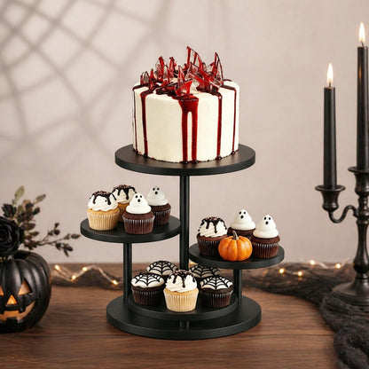 Cupcake Tower for 50 Cupcakes 4 Tier Wooden Dessert Display Stands 360°Rotatable Cookie Display Stand with Tiered Trays Round Cake Stand for Parties Wedding Halloween Dessert Table, Black
