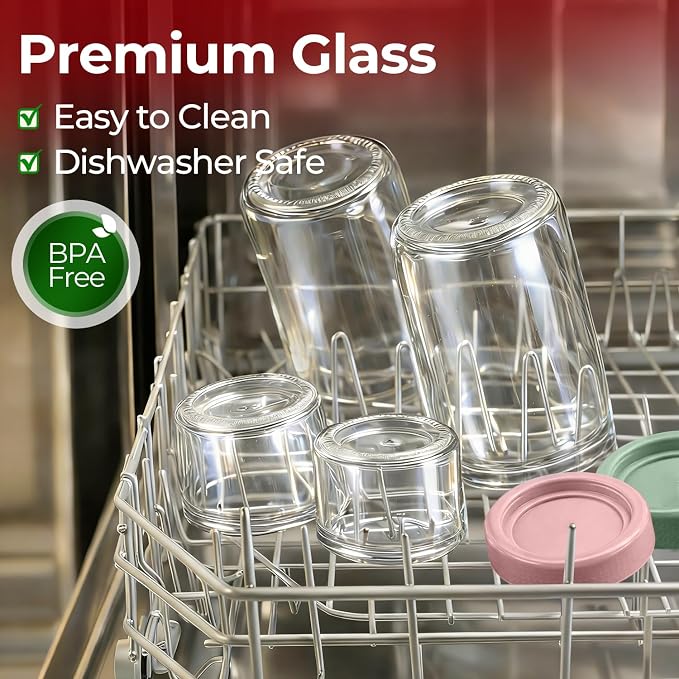 16+4oz Glass Yogurt Parfait Cups with Lids, Reusable Containers with Dry & Wet Separation, Leak-Proof for Overnight Oats, Meal Prep, Portable to Work & School, Easy Clean 2 Pack (Pink+Green)