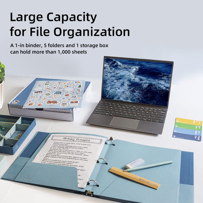 Blue Lake 3-Ring Binder School Offiice Supplies Kit Bundle Plastic Free 22 Piece Binder, Folders, Pencils, Pencil Box Organizer Tray, Gifts for K-12, College Students, and Office