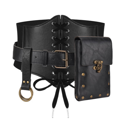 Magibag Women Renaissance Corset Belt Pouch Halloween Medieval Renaissance Costume Accessories (Black Skirt Hike Set, L/Waist 32"-43")