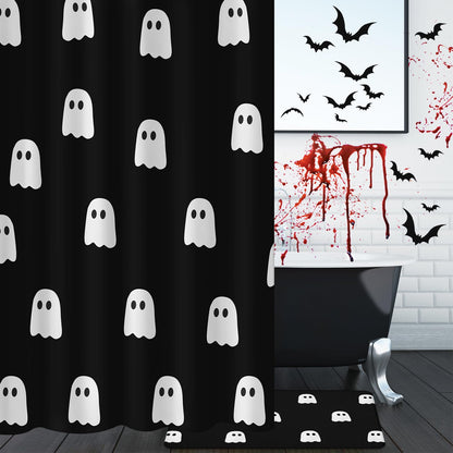 Maasechs 6 Pcs Halloween Ghost Shower Curtain Set 72" Ghost Bathroom Curtain with 12 Hooks Non Slip Rug Toilet Lid Cover Embroidered Towel U Shaped Rugs Non Slip Bath Mat for Halloween Home Decor