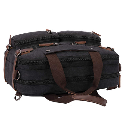 CROCOD 3 In 1 Canvas Convertible Laptop Bag for Men Women, 17.3 inch Laptop Messenger Bag Work Briefcase, Computer Shoulder Bag for Travel Business Office (17.3 Inch, Black)