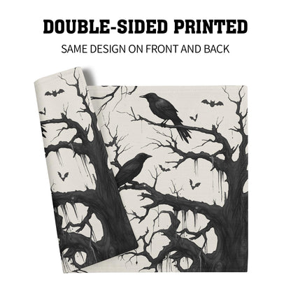 Crow Halloween Placemats Set of 4 18x12 Inch Ravens and Bats in Forest Linen Place Mats Heat-Resistant Washable Wipeable Holiday Table Mat for Party Kitchen Dining Room Dinner Table Decor