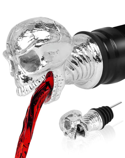 Skull Wine Aerator Pourer Spout, Olive Oil Liquor Bottle Decanter, Silver Plated Creative Gifts for Alcohol Spirits Whiskey Lover