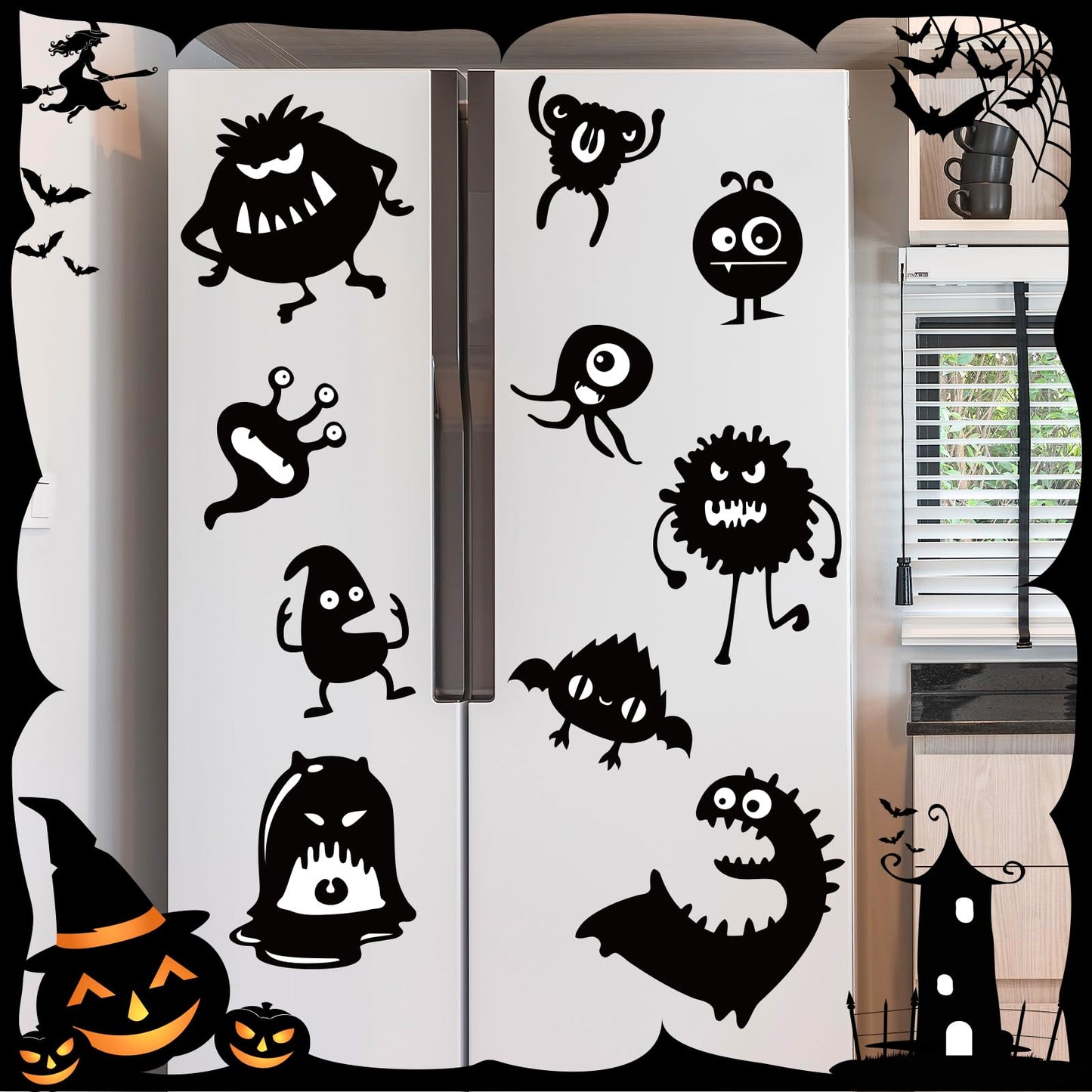 JarThenaAMCS 12 Pcs Halloween Garage Magnets Decoration Spooky Monster Garage Door Decals Magnetic Refrigerator Stickers for Halloween Party Home Car