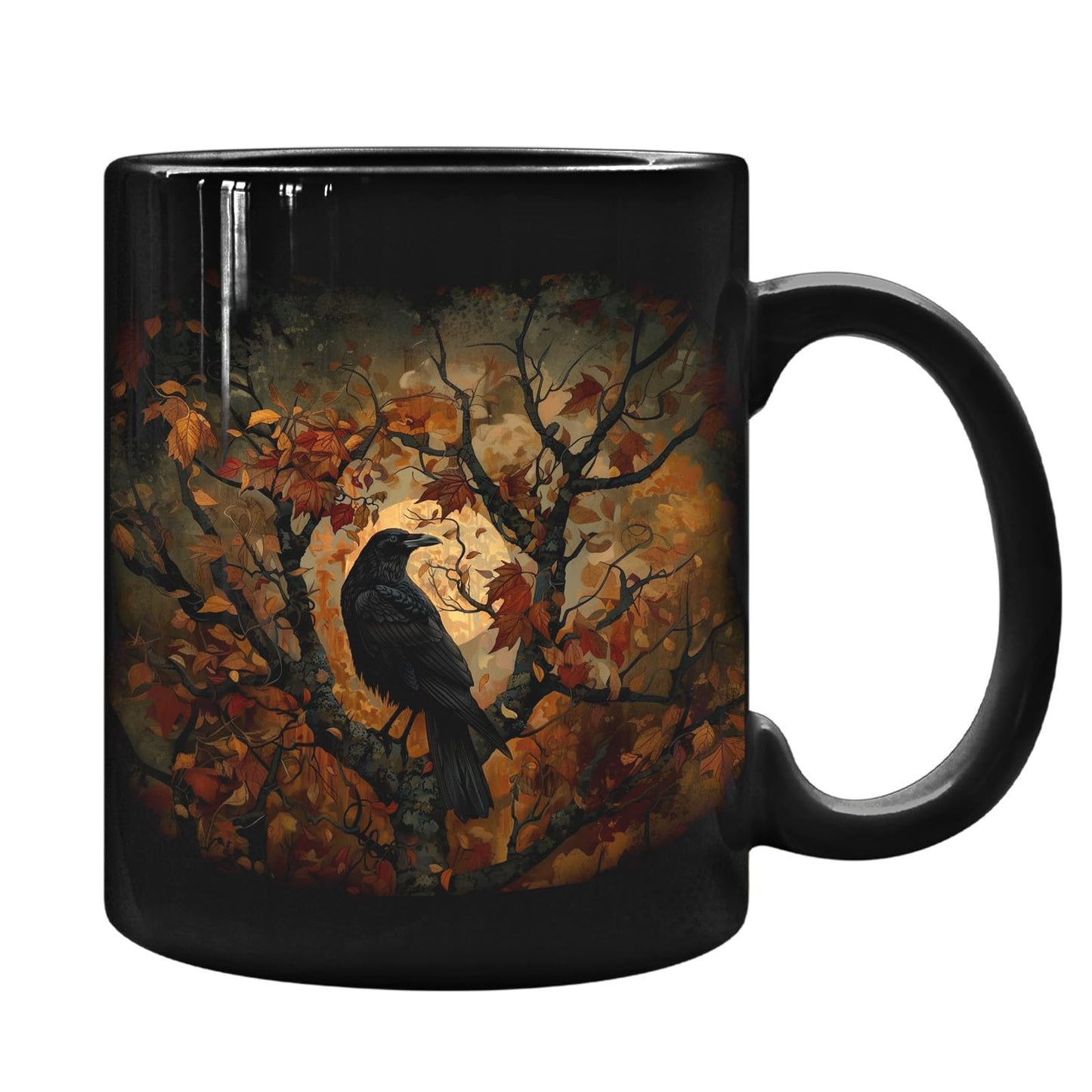 URLLUAE Raven Decor, Crow Decor, Gothic Mug Gifts for Women, Gothic Decor for Bedroom, Halloween Gifts for Women, Black Halloween Mugs, Fall Ceramic Coffee Mug 11 Oz
