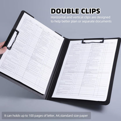 FRETONBA Clipboard Folder, 2 Pcs A4 Foldable Clipboard with Horizontal and Vertical Double Metal Clips, 360 Degree Foldable Binder Clipboards with Pen Holder, File Cover Work Folder Clipboards, Red