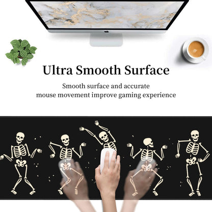 Dancing Skeleton Large Gaming Mouse Pad, Black Halloween Themed Extended Desk Mat with Non-Slip Base for Office & Home Decor 31.5 X 11.8 Inch