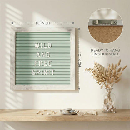C CRYSTAL LEMON Rustic Turquoise Felt Letter Board 10x10 Inch, 336 Letters Numbers and Symbols, Changeable Wooden Message Board with Wall Mount and Display Stand