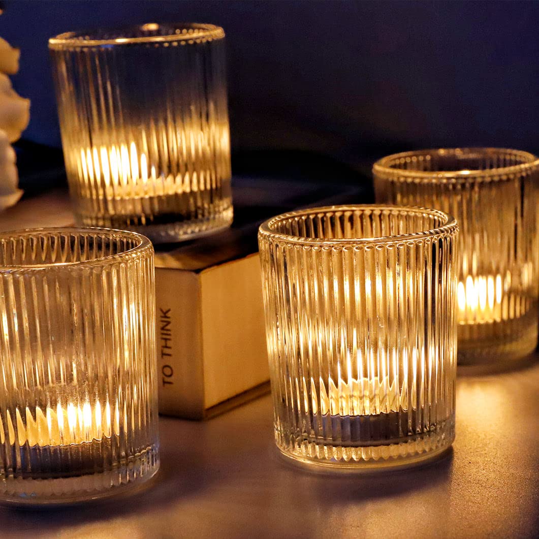 VOHO 24pcs Clear Candle Holder Wedding Centerpieces for Tables, Votive Candle Holders for Votive & Tea Lights Candles, Clear Glass Tealight Candle Holder for Halloween
