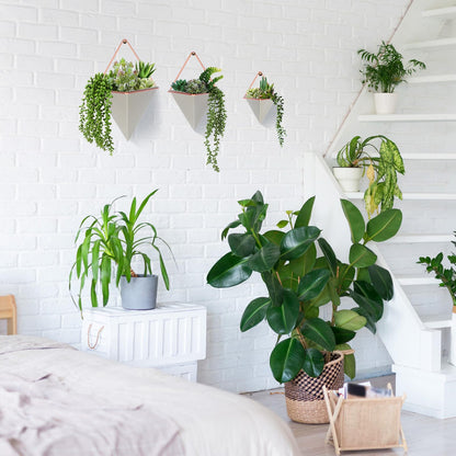 Rtteri 15 PCS Gray Wall Hanging Planter Set with Artificial Succulents, 3 Ceramic Geometric Wall Planters in 3 Sizes, Modern Indoor Decor for Living Room Bathroom Office