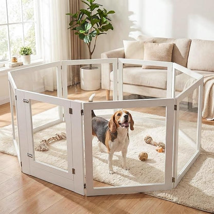 Heavy Duty Clear Acrylic Dog Playpen for Small/Medium Pets – 32" High Clear Pet Pen with Sturdy Metal Frame, Walk-in Kennel, Expandable Indoor & Outdoor Pet Play Yard