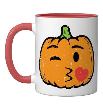Halloween Pumpkin Face Kiss Cute Costume Girls Kid Women Men Ceramic Mug, Red/White