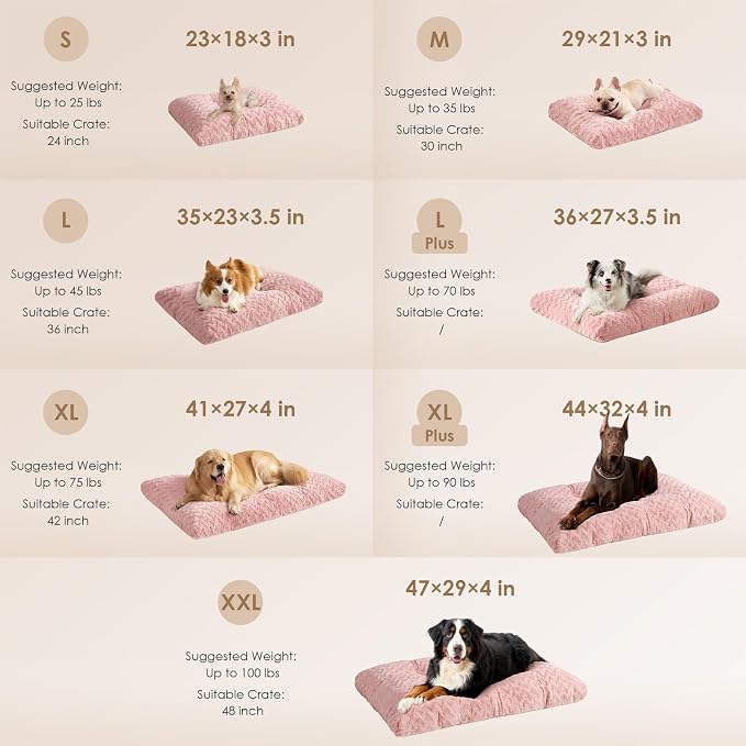 EHEYCIGA Washable Small Dog Bed for Crate 23x18 Inch, Kennel Pad for Puppy Up to 25 lbs, Plush and Comfy Pet Sleeping Mat, Pink