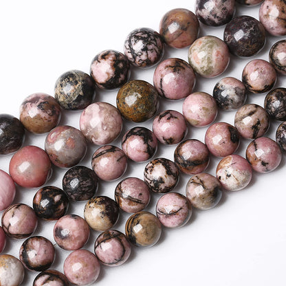 90PCS 8mm Natural Black Lace Rhodonite Beads Healing Power Stones Round Loose Gemstone Beads for Jewelry Making DIY Bracelet Necklace 32" 2 Strands